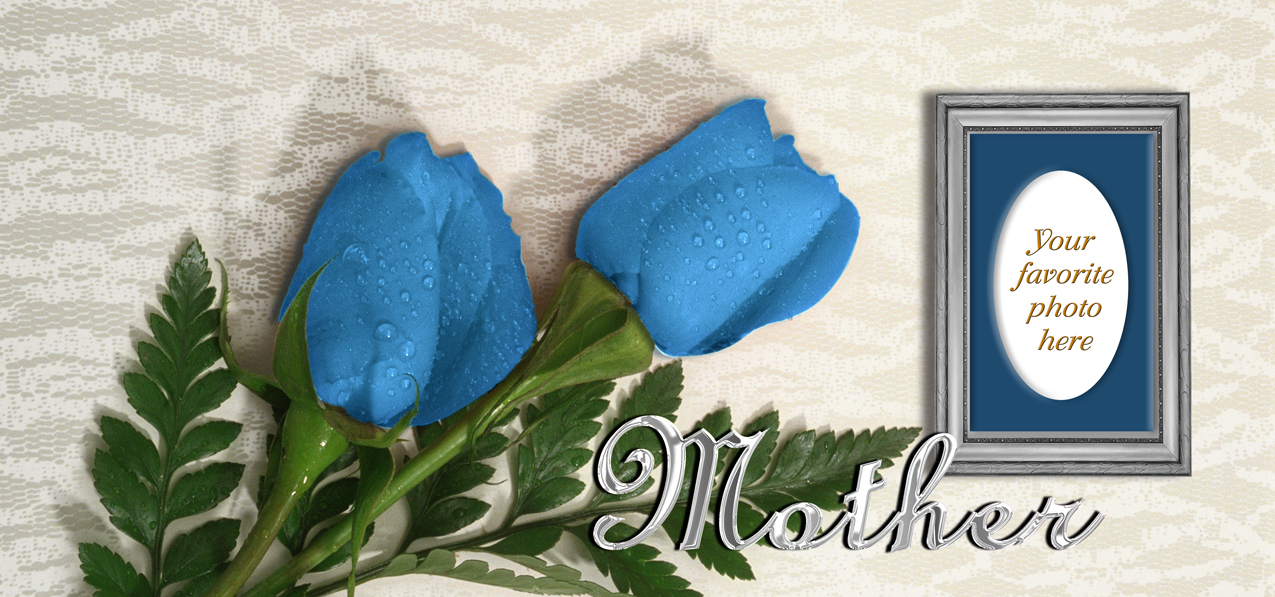 2 Roses Blue Silver Mother (Silver Frame)